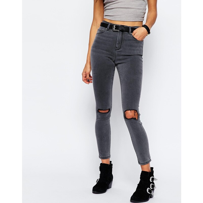 ASOS - RIDLEY - Schiefergraue Skinny-Jeans mit Zierrissen - Schiefergrau