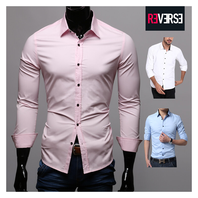 Re-Verse Slim Fit-Hemd mit Kontrast-Knöpfen - Pink - XL