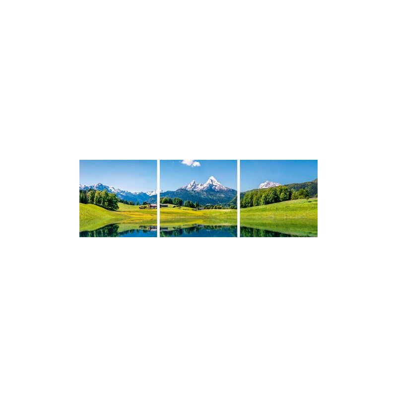 Glasbilder canadastock: Panora einer Landschaft in den Alpen 3x 30/30 cm HOME AFFAIRE blau