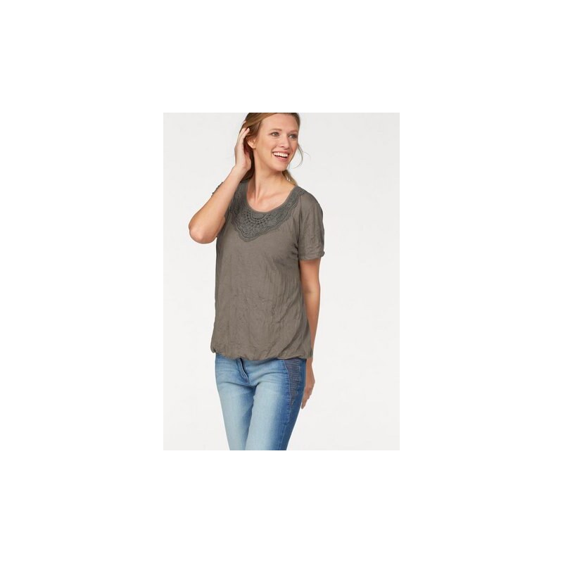 Cheer Damen T-Shirt Crinkle-Optik mit Spitze braun 34,40,42,44,46