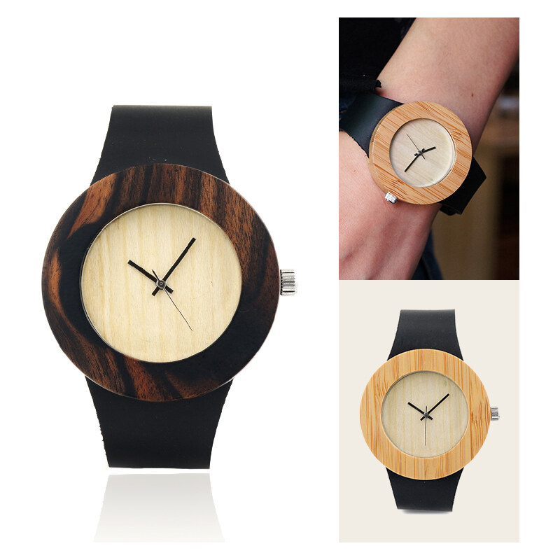 Lesara Holz-Armbanduhr mit Lederband - Beige