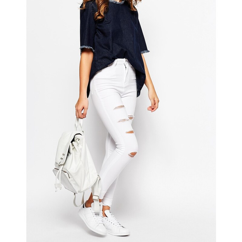 Waven - Anika - Enge Jeans mit hohem Bund und verschlissenem Detail - Weiß