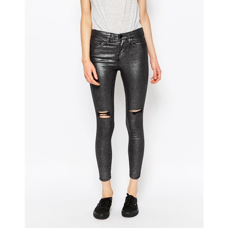Waven - Freya - Enge Jeans mit niedrigem Bund und Rissen an den Knien - Silber