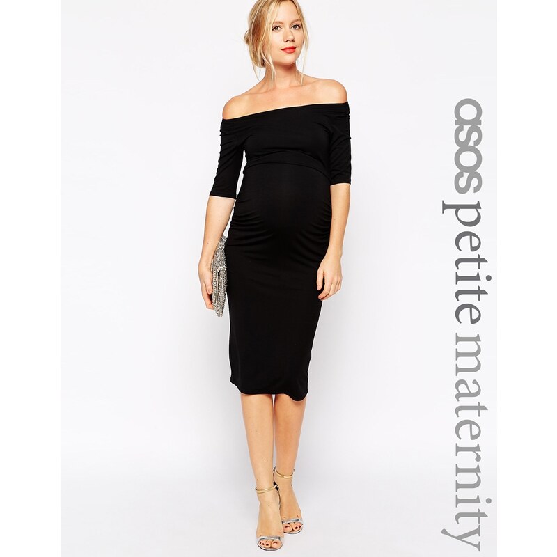 ASOS Maternity - PETITE - Bardot-Kleid mit halbem Ärmel - Schwarz
