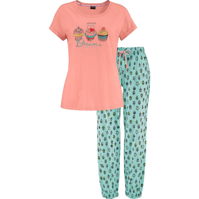 VIVANCE Süer Cupcake Pyjama softer Single Jersey Hose mit Allover Muster Shirt mit Frontprint