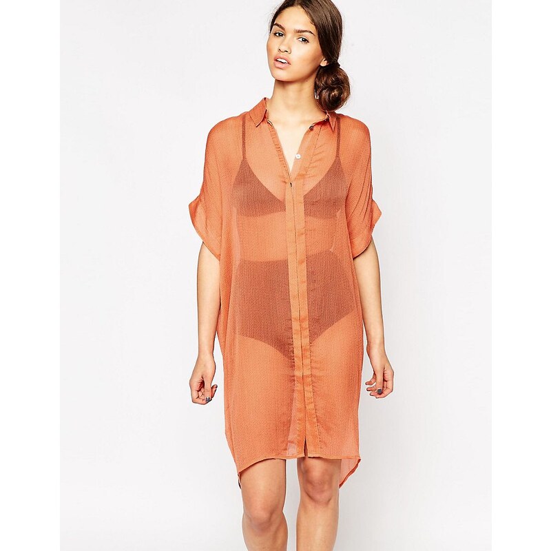 Ganni - Santa Fe - Korallenfarbenes Kleid aus Chiffon - Orange
