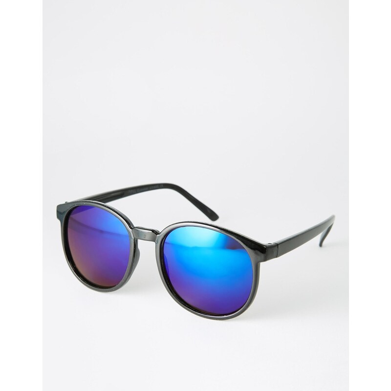 7X - Runde Sonnenbrille mit blauen Revo-Gläsern - Schwarz