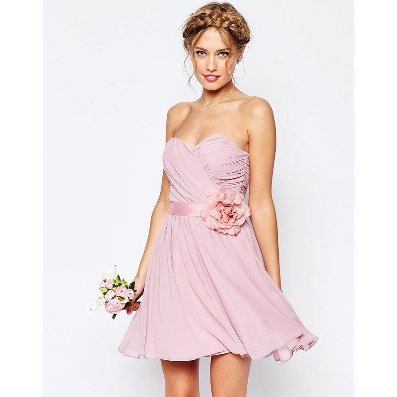 ASOS WEDDING - Kurzes Bandeau-Kleid aus Chiffon mit abnehmbarem Blumengürtel - Gischt 33,99 €