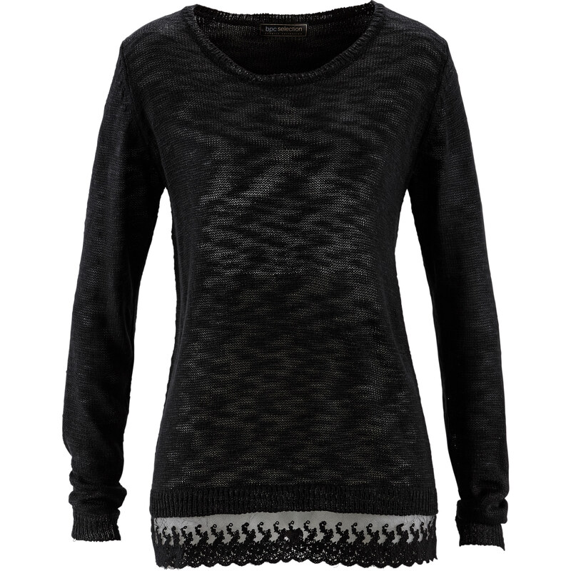 bpc selection Pullover mit Spitze in schwarz für Damen von bonprix