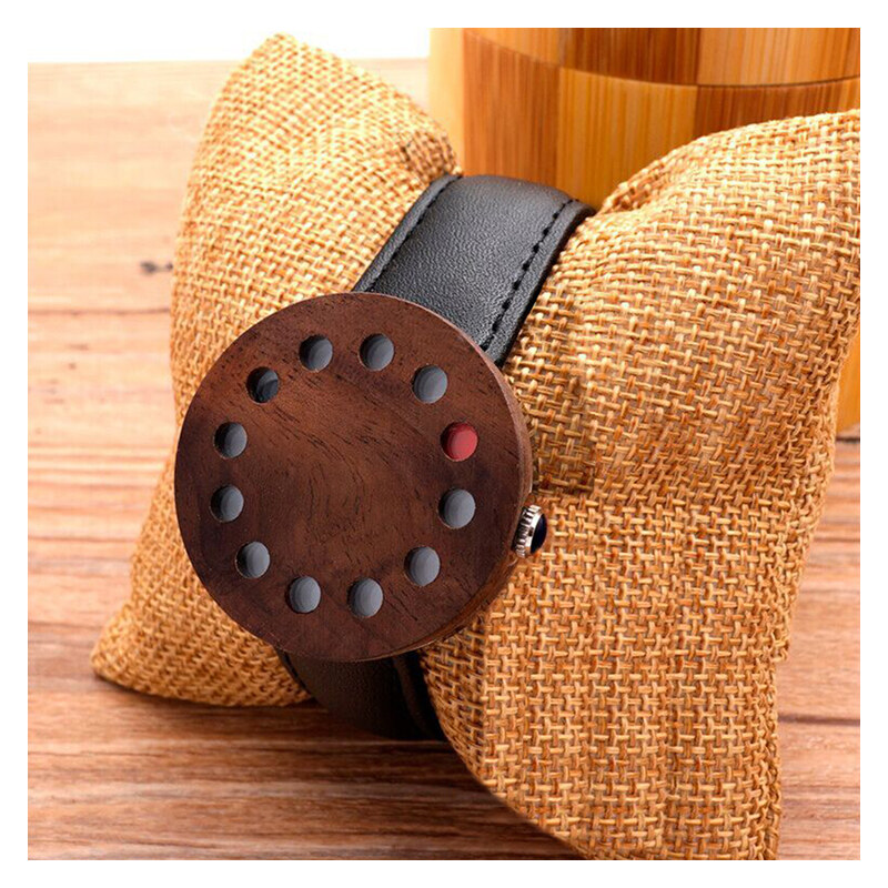 Lesara Holz-Armbanduhr mit Lederarmband Hole