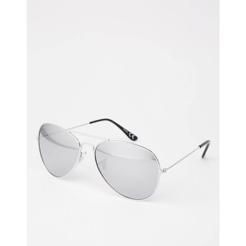 ASOS - Silberfarbene Pilotenbrille mit verspiegelten Gläsern - Silber