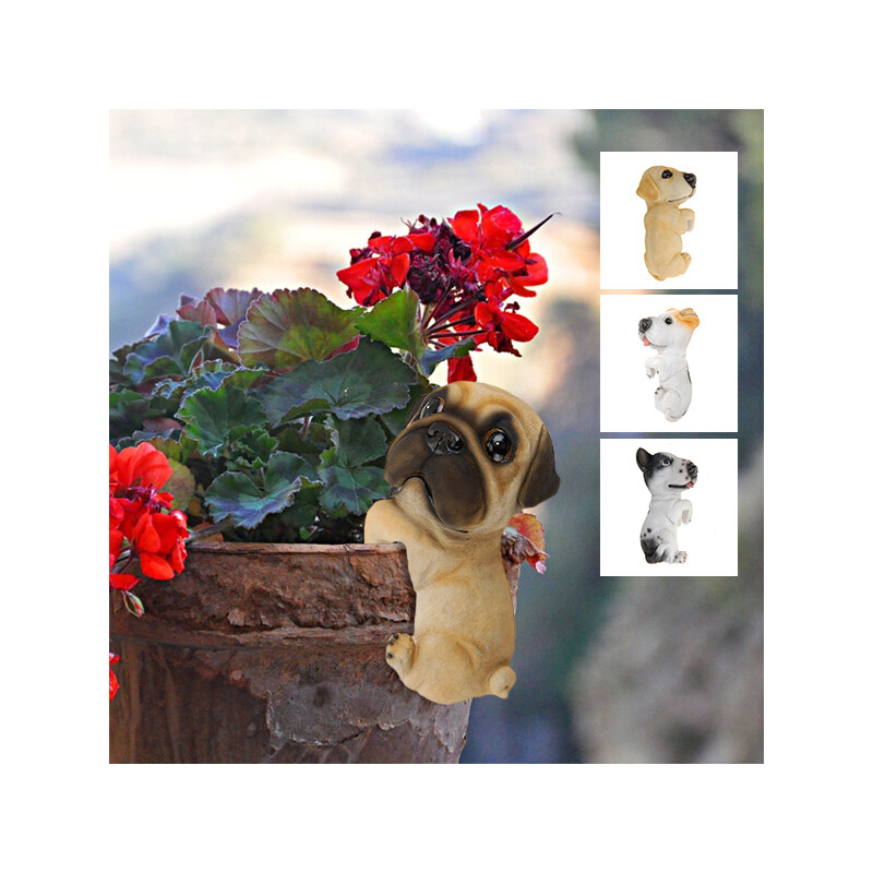 Lesara Blumentopf-Dekofigur Hund - Schwarz-Weiß