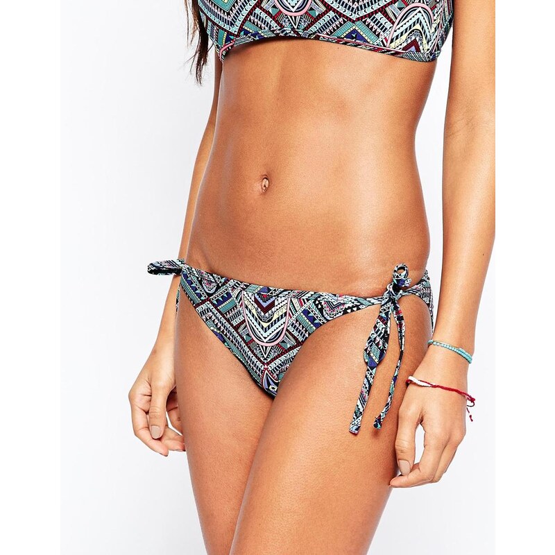 South Beach - Bikinihose mit seitlichen Bändern und geometrischem Muster - Mehrfarbig