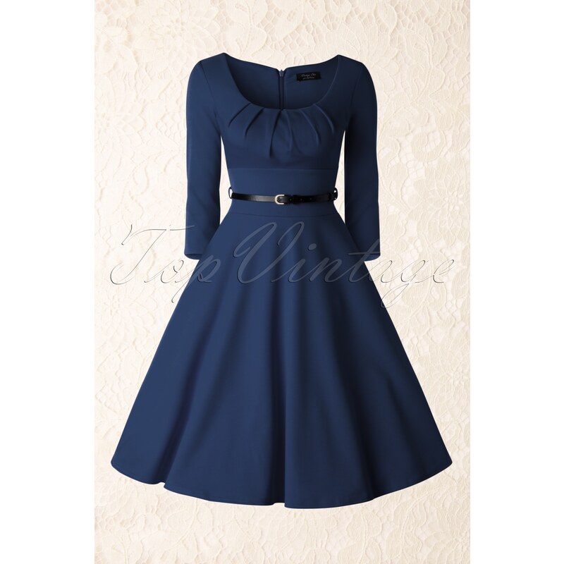 Vintage Chic 50s Marcella Swing Dress in Navy