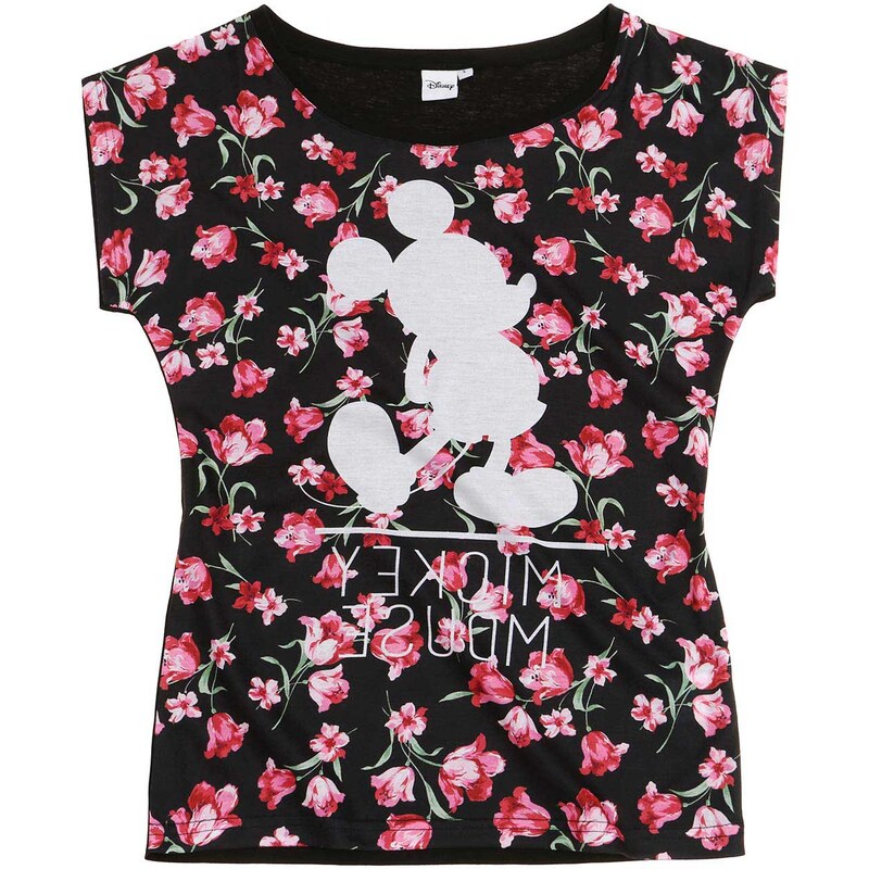 Disney Mickey T-Shirt schwarz in Größe S für Damen aus Vorderseite: 100% Polyester Rückseite: 60% Polyester 40% Baumwolle