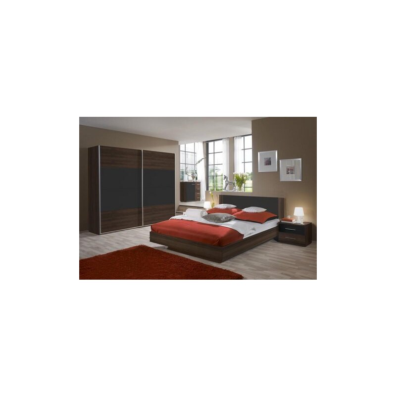 wimex Schlafzimmer-Set mit Schwebetürenschrank (4-tlg.) Columbia nussbaumfarben/anthrazit