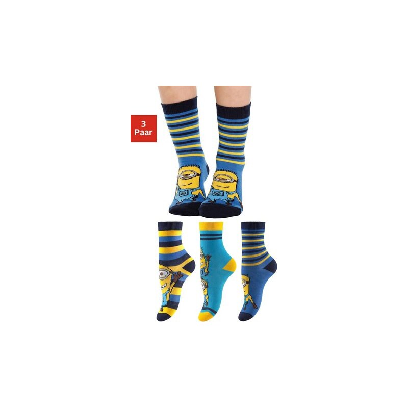 MINIONS Minions Socken (3 Paar) mit verschiedenen Motiven Farb-Set 27-30,31-34,35-38
