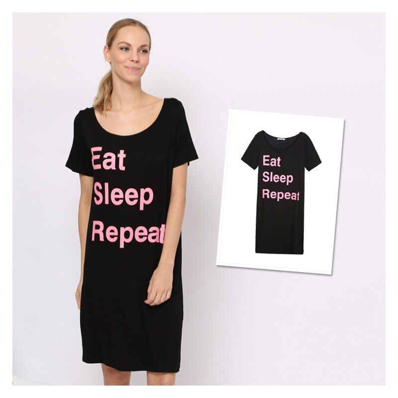 Lesara Nachthemd Eat Sleep Repeat - Schwarz - M – 40