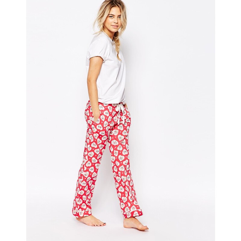 Cath Kidston - Pyjamahose mit Herzmuster zu Schnüren - Rot