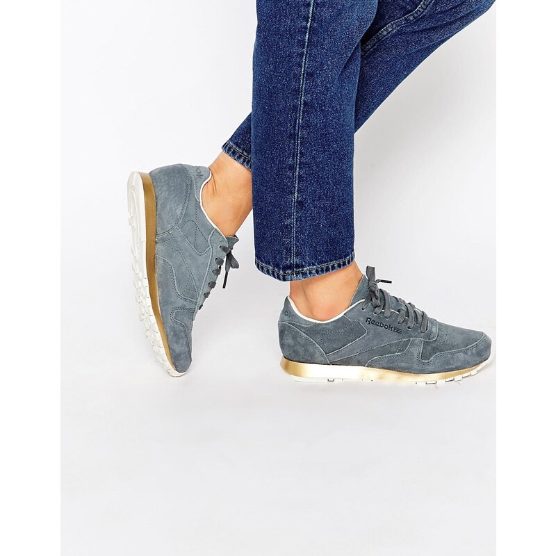 Reebok Klassische graue Wildleder-Sneaker mit goldener Sohle - Grau