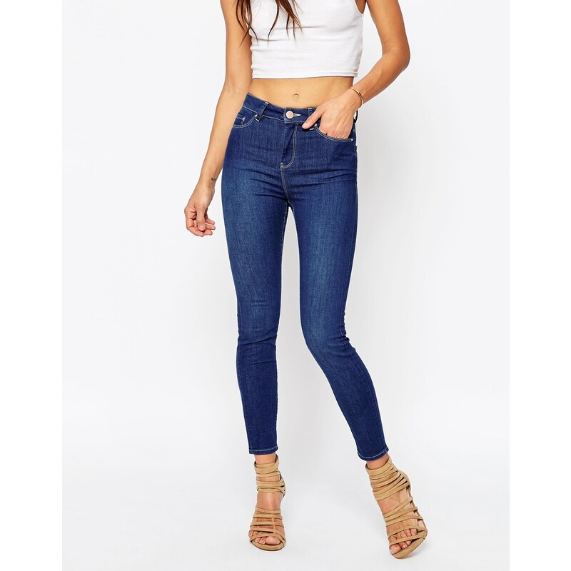 ASOS - Ridley - Enge Jeans mit hoher Taille in Astral-Dunkelblau - Blau