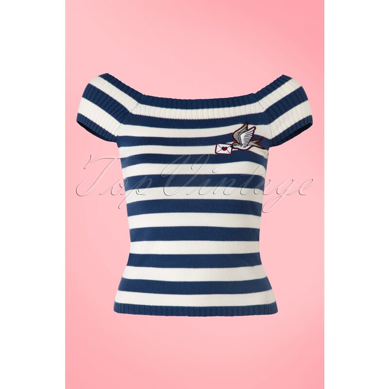 Bunny 50s Hailey Striped Top in Navy and Ivory