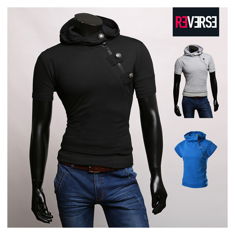 Re-Verse Kurzärmeliges Sweatshirt mit Kapuze & Reißverschluss - 3XL - Blau