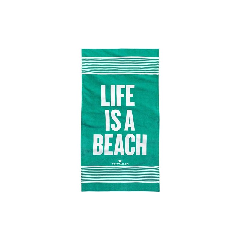 Strandtuch Life mit coolem Spruch Tom Tailor grün 1x 85x160 cm