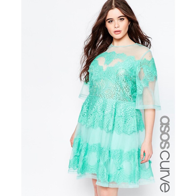 ASOS CURVE - SALON - Organza-Kleid mit Spitzenverzierung - Grün