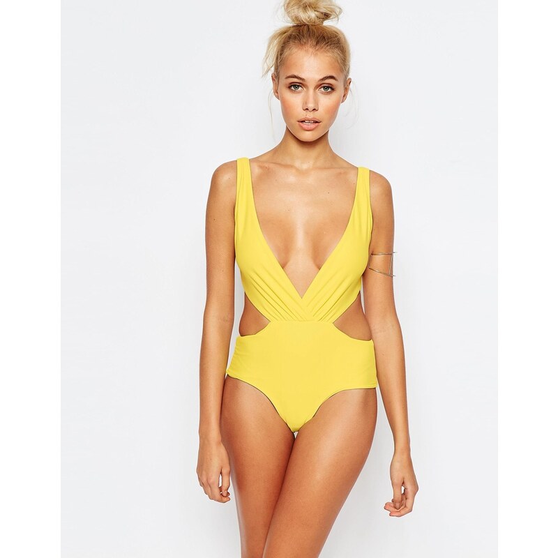 South Beach - Mix-and-Match - Tief ausgeschnittener Badeanzug mit Schnürung hinten - Gelb