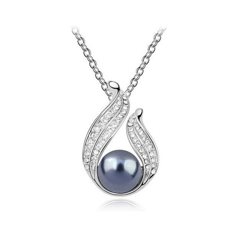 Lesara Halskette mit Perlen-Anhänger - Silber/Grau