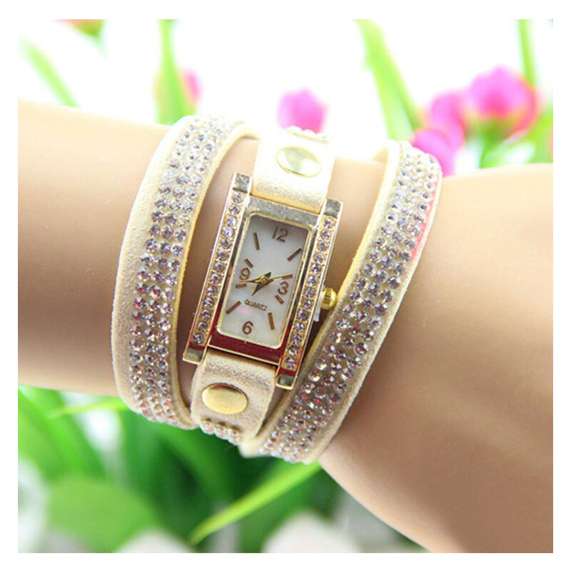 Lesara Leder-Armbanduhr mit Strass - Weiß