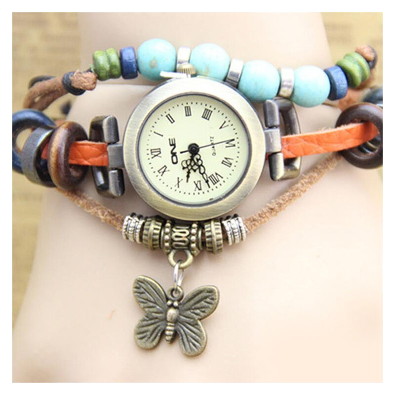 Lesara Leder-Armbanduhr mit Schmetterlings-Anhänger - Orange