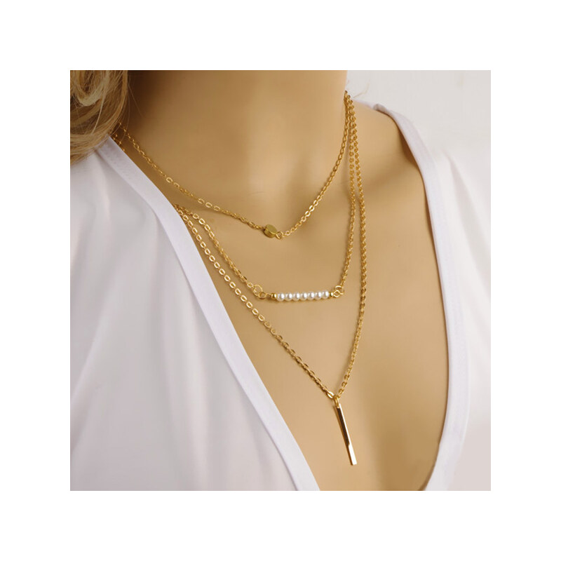 Lesara 3-gliedrige Halskette - Gold - Perle