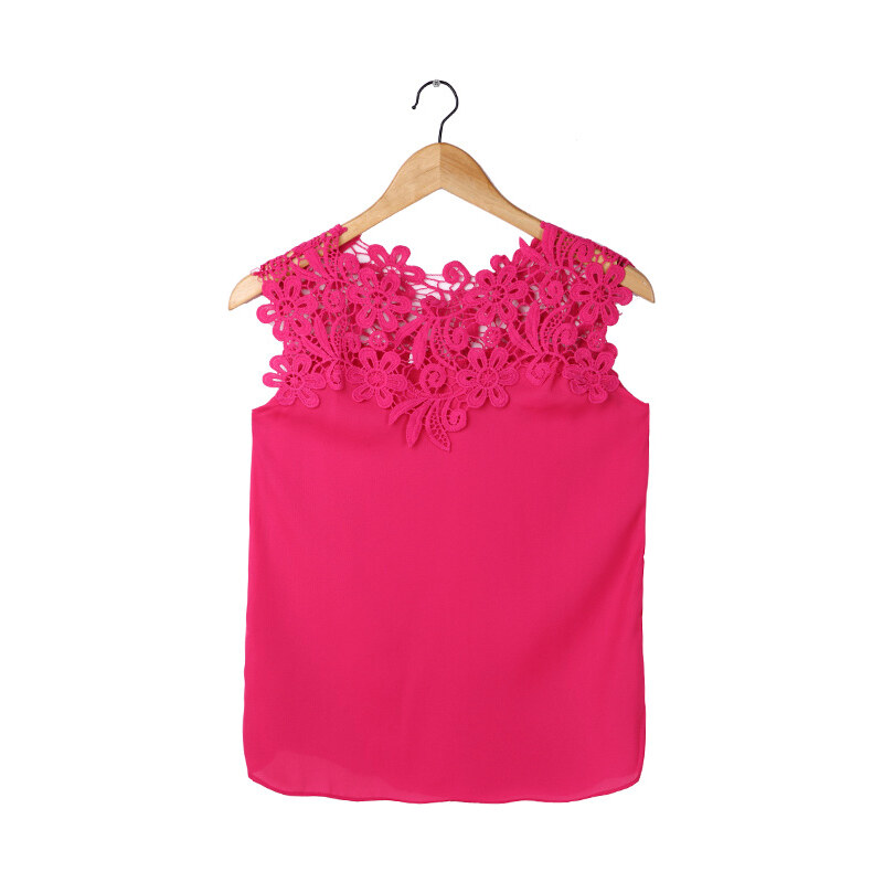 Lesara Chiffon-Bluse mit floraler Spitze - Rosé - XS
