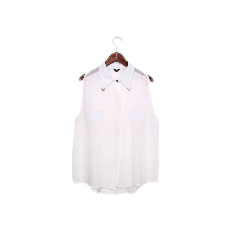 Lesara Ärmellose Bluse mit Brusttaschen-Applikationen - Weiß - M