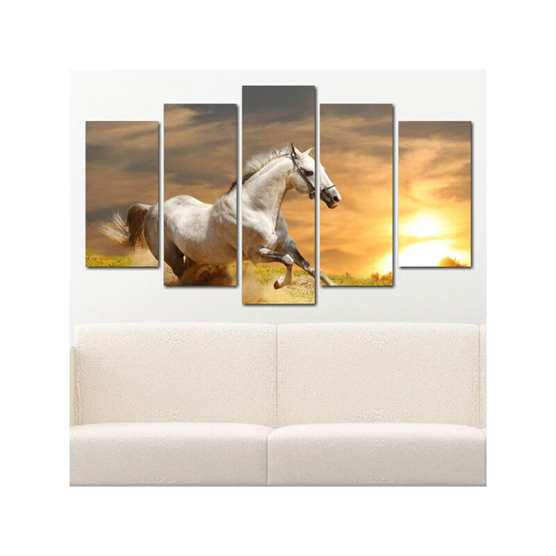 Lesara 5-teiliges Wandbild Pferde - Sonnenuntergang