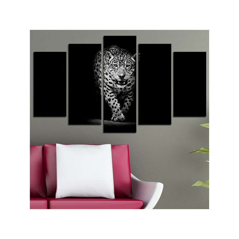 Lesara 5-teiliges Wandbild Raubkatze - Leopard im Dunkeln