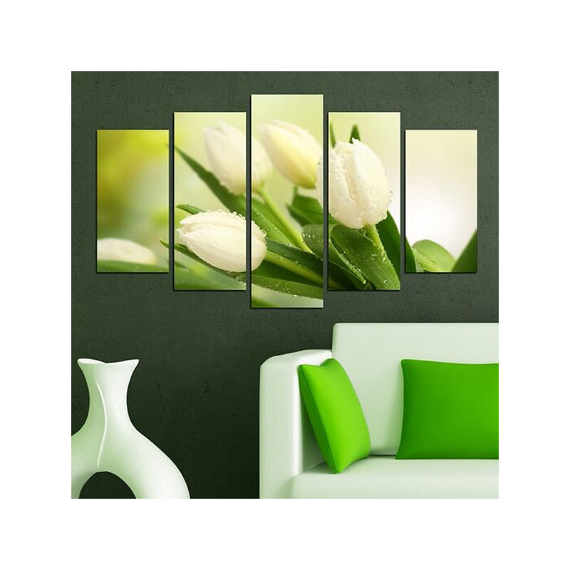 Lesara 5-teiliges Wandbild Tulpen - Weiß
