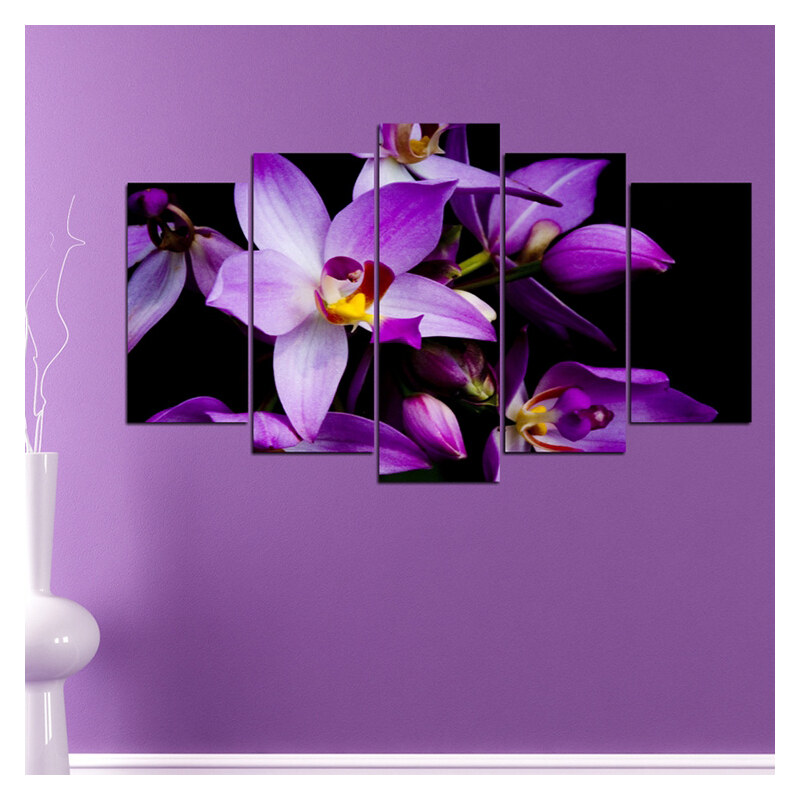 Lesara 5-teiliges Wandbild Orchidee - Violette Orchidee