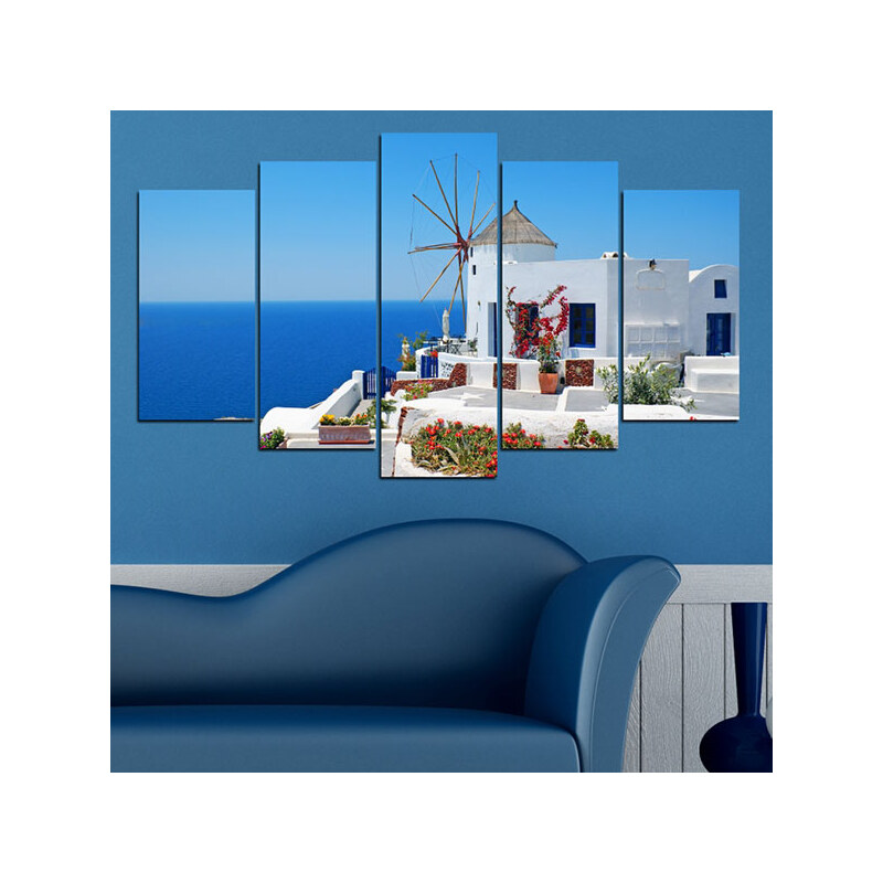 Lesara 5-teiliges Wandbild Sehenswürdigkeiten - Griechische Windmühle