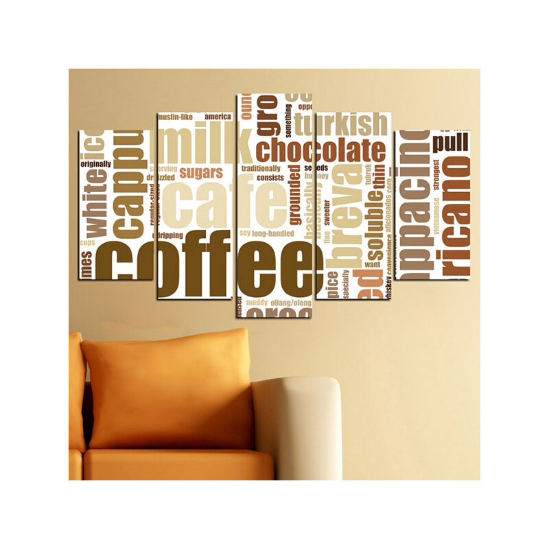 Lesara 5-teiliges Wandbild Schriftzug - Kaffee