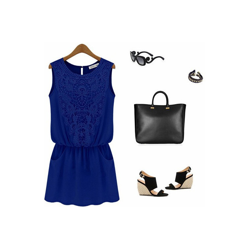 Lesara Kleid mit Spitzen-Detail - Blau - L