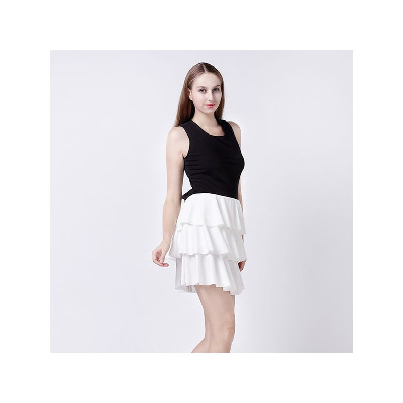 Lesara Volant-Kleid mit Rücken-Highlight - Schwarz-Weiß - L