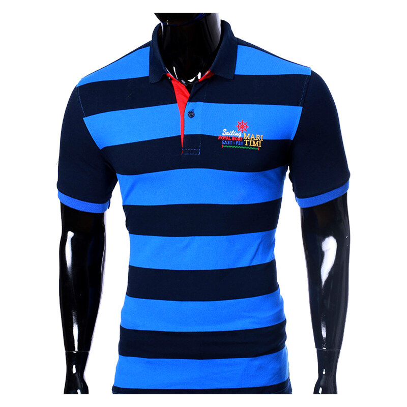 Maritimi Poloshirt mit breiten Streifen im maritimen Design - Blau - S