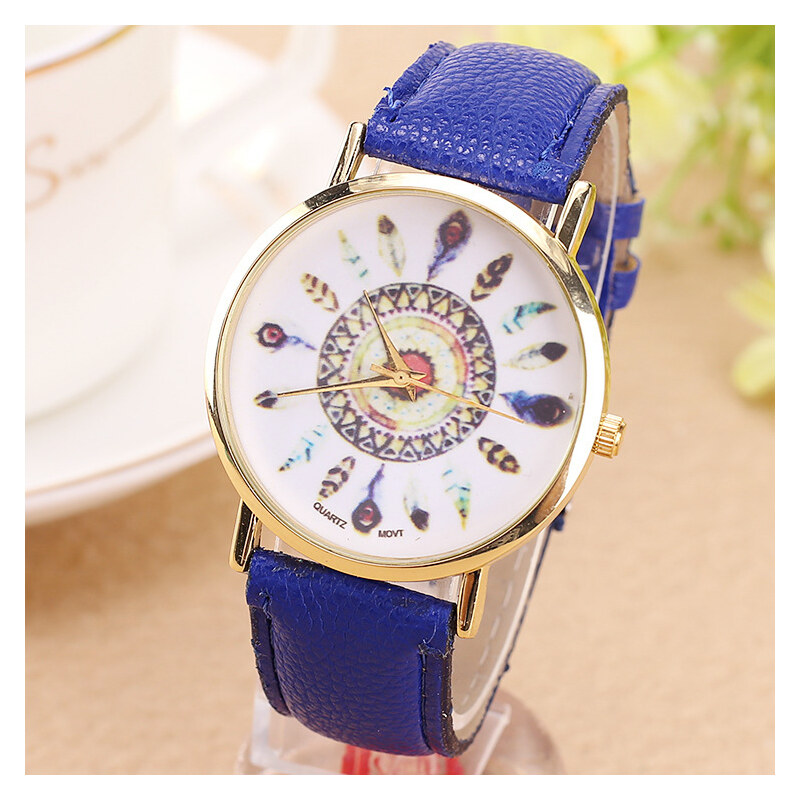 Lesara Armbanduhr mit Feder-Motiven - Blau