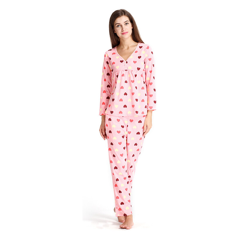 Lesara Pyjama mit Herzchen-Muster - Rosé - L