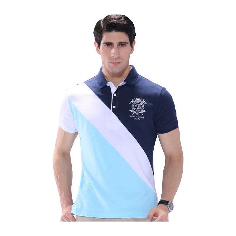 Lesara Poloshirt im diagonalen Streifen-Design - Hellblau - S