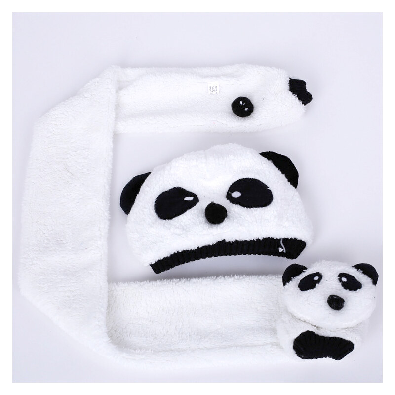Lesara 2-teiliges Set Kinder-Mütze und Schal Panda - Weiß