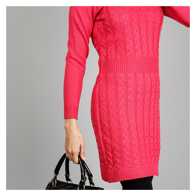 Lesara Unifarbenes Strickkleid mit Zopfmuster - Pink - XL